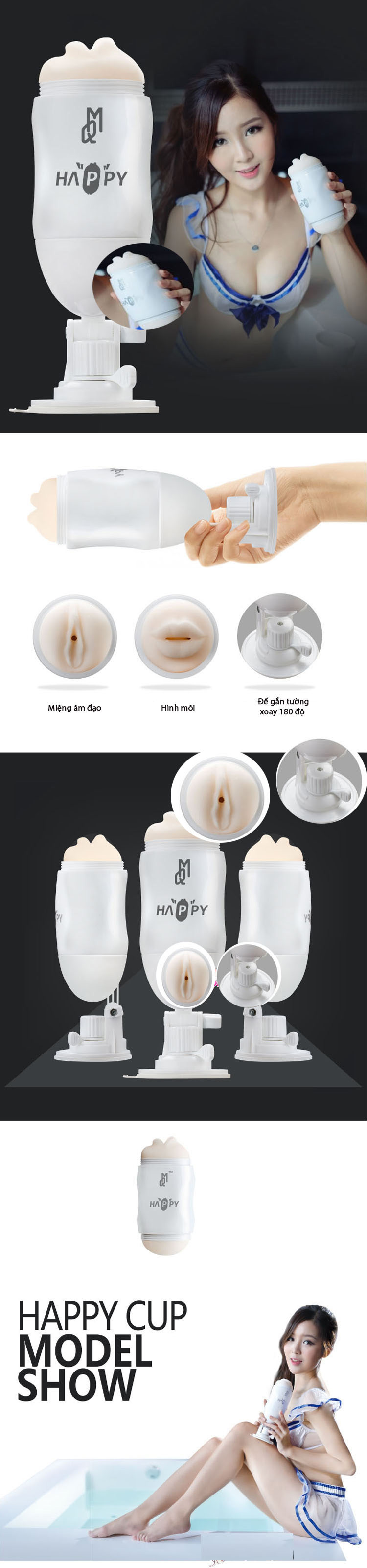 Cốc thủ dâm Happy 2 đầu rung xoay 180 độ chất liệu T-Skin