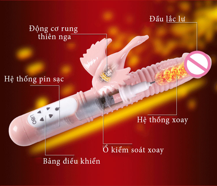 Dương vật rung xoay thụt sưởi ấm đa năng LIBO