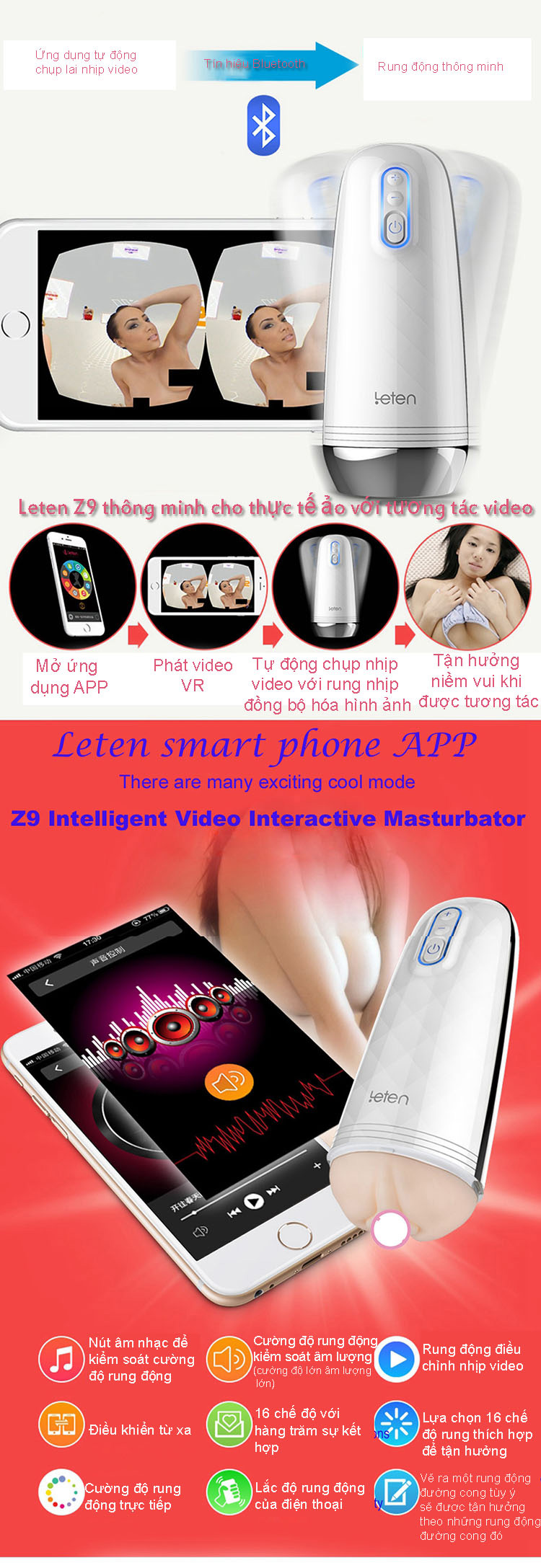 Cốc thủ dâm Leten Z9 điều khiển qua mobile tiện lợi