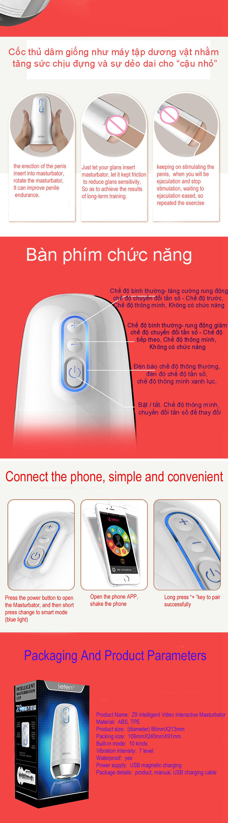 Cốc thủ dâm Leten Z9 điều khiển qua mobile tiện lợi